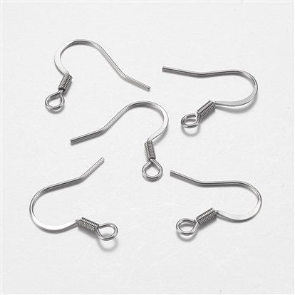 Silver Stainless Steel Ear Wires 2.5mm Hole (Hammered Flat French Style), 20 Pieces, Earring Hook #43