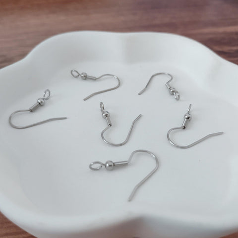 Silver Classic Forward-Facing Stainless Ear Wires, 20 Pieces, Earring Hook #10