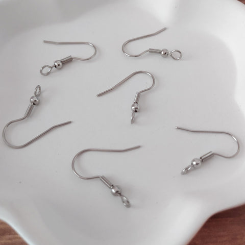 Silver Classic Forward-Facing Stainless Ear Wires, 20 Pieces, Earring Hook #10