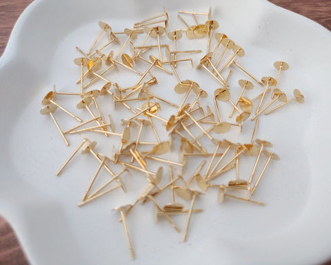 Bulk 4mm Gold Stainless Steel Regular Flat Pad Earring Posts, 100 Pieces, Stud #45