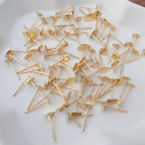 Bulk 6mm Gold Stainless Steel Regular Flat Pad Earring Posts, 100 Pieces, Stud #40