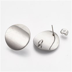 Silver Concave Stud Findings with Loops, 10 Pieces, Stud #98