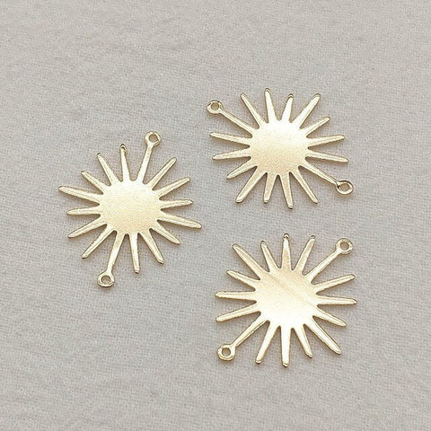 Medium Brass 2-Hole Sunburst Connector, 10 Pieces, Connector #51