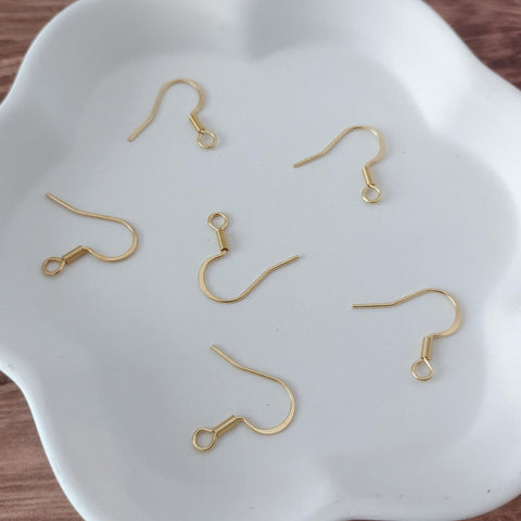 Gold Stainless Ear Wires 2.5mm Hole (Hammered Flat French Style), 20 Pieces, Earring Hook #44