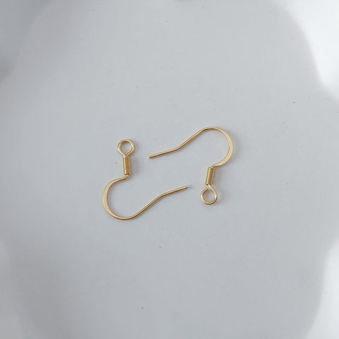 Gold Stainless Ear Wires 2.5mm Hole (Hammered Flat French Style), 20 Pieces, Earring Hook #44
