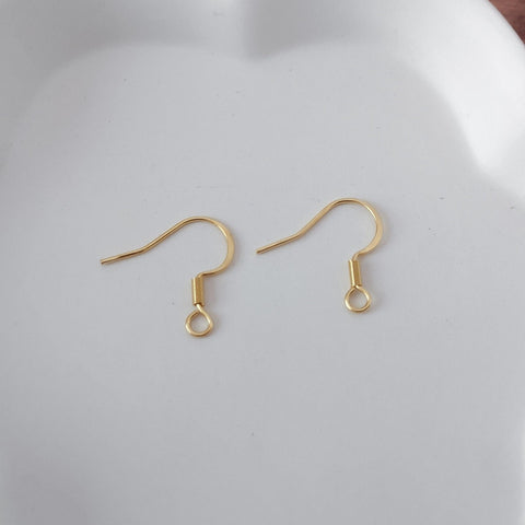 Gold Stainless Ear Wires 2.5mm Hole (Hammered Flat French Style), 20 Pieces, Earring Hook #44
