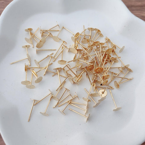 Bulk 6mm Gold Stainless Steel Regular Flat Pad Earring Posts, 100 Pieces, Stud #40