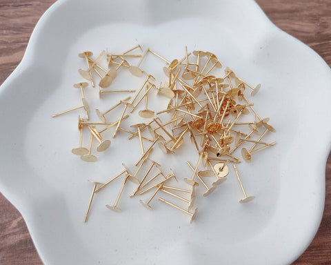 Bulk 8mm Gold Stainless Steel Regular Flat Pad Earring Posts, 100 Pieces, Stud #41