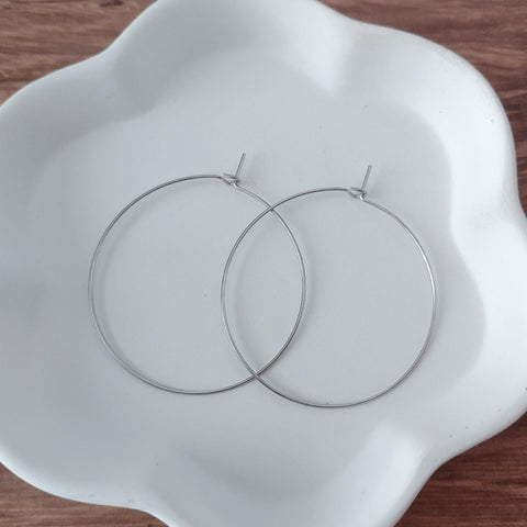 Silver 40mm Round Wine Hoop Stainless Steel Ear Wires, 10 Pieces, Hoop #31