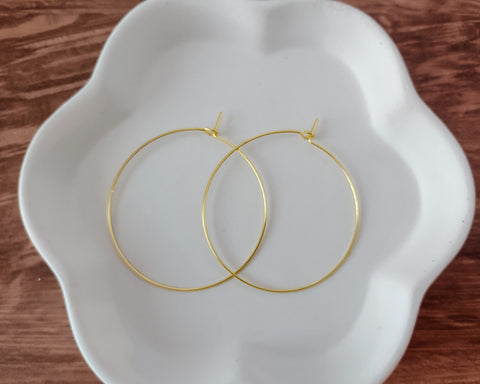 Gold 50mm Round Wine Hoop Stainless Steel Ear Wires, 10 Pieces, Hoop #36