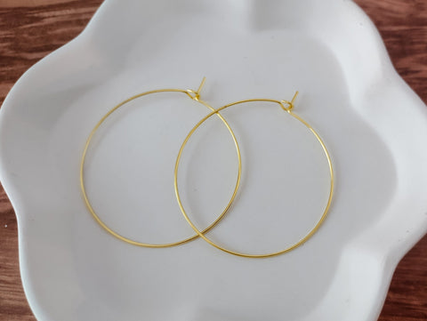 Gold 50mm Round Wine Hoop Stainless Steel Ear Wires, 10 Pieces, Hoop #36