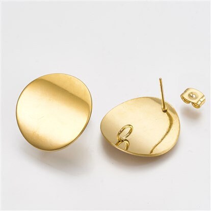 Gold Concave Stud Findings with Loops, 10 Pieces, Stud #99