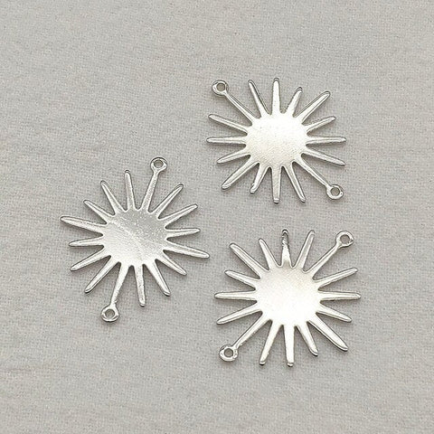 Silver Medium 2-Hole Sunburst Connector, 10 Pieces, Connector #58