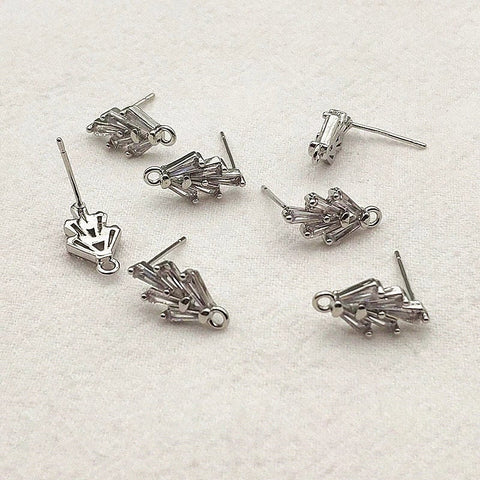 Silver Art Deco Style Cubic Zirconia Studs with Loops, 10 Pieces, Stud #32