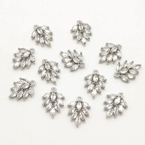 Silver Feather Cubic Zirconia Charms, 10 Pieces, Charm #45