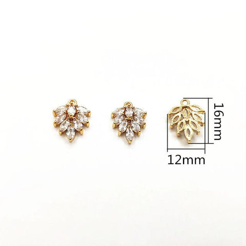 Gold Feather Cubic Zirconia Charms, 10 Pieces, Charm #44