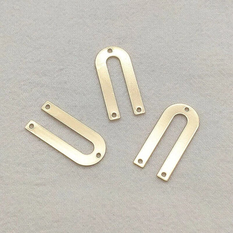 Gold Brass Narrow Arch 3-Hole Arch Connectors, 10 Pieces, Connector #56