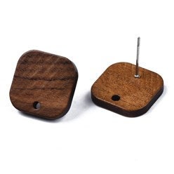 Walnut Wooden Rounded Square Studs, 10 Pieces, Wood #27