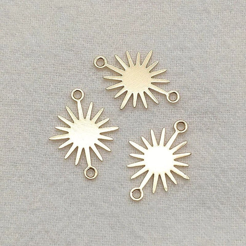 Gold Brass Small 2-Hole Sunburst Connector, 10 Pieces, Connector #52