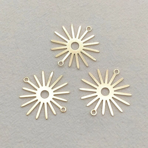 Gold Brass Large 2-Hole Sunburst Connector, 10 Pieces, Connector #50