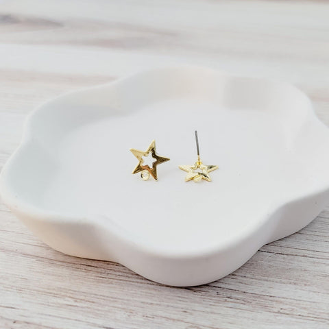 Gold Open Star Stud Earring Findings, 10 Pieces, Stud #96