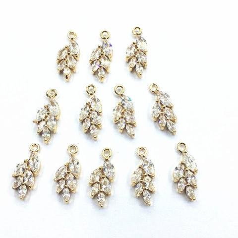 Gold Leaf Cubic Zirconia Charms, 10 Pieces, Charm #37