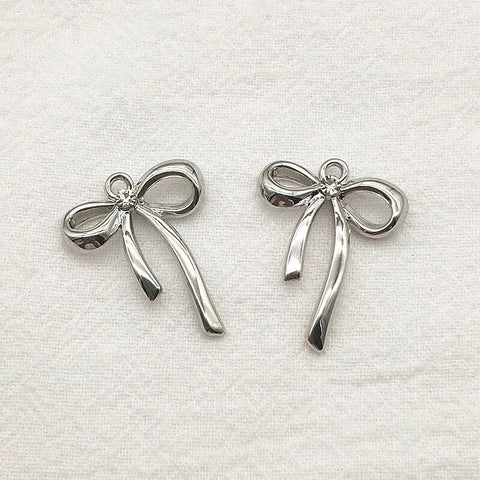 Silver Alloy Bow Pendant Charm, 10 Pieces, Bow #81