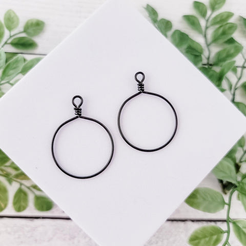 Black Stainless Steel Round Fringe Hoop, 2 Pieces, Connector #66