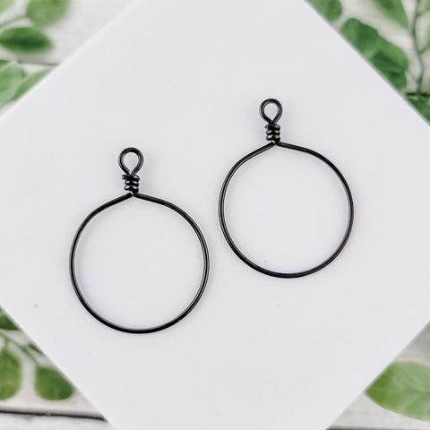 Black Stainless Steel Round Fringe Hoop, 2 Pieces, Connector #66