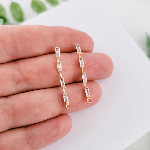 Gold Baguette Cubic Zirconia Cascade Studs with Loops (CZ), 10 Pieces, Stud #69