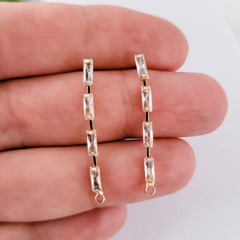 Gold Baguette Cubic Zirconia Cascade Studs with Loops (CZ), 10 Pieces, Stud #69