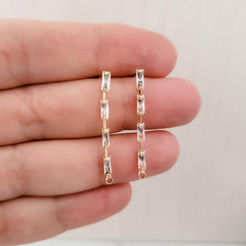 Gold Baguette Cubic Zirconia Cascade Studs with Loops (CZ), 10 Pieces, Stud #69