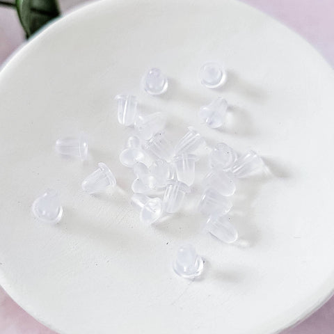Bulk Bullet Style 6x5mm Clear Silicone Earring Backs, 200 Pieces, Back #1