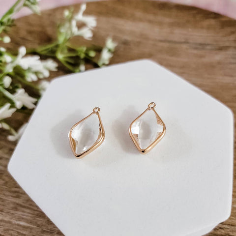 Gold Rhombus Crystal Charms, 10 Pieces, Charm #36
