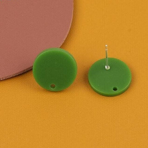 Matte Kelly Green Acrylic Circle Stud Earring Findings (16mm), 10 Pieces, Acrylic Stud #8