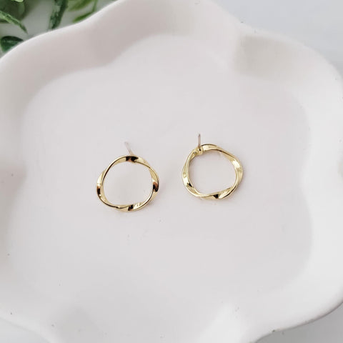 Gold Twisted Circle 16mm Stud Earring Findings, 10 Pieces, Stud #87