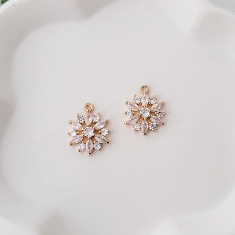 Gold Sunflower Cubic Zirconia Charms, 10 Pieces, Charm #43