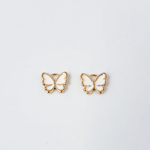 Petite White Butterfly Gold-Plated Enamel Charms, 10 Pieces, Charm #18