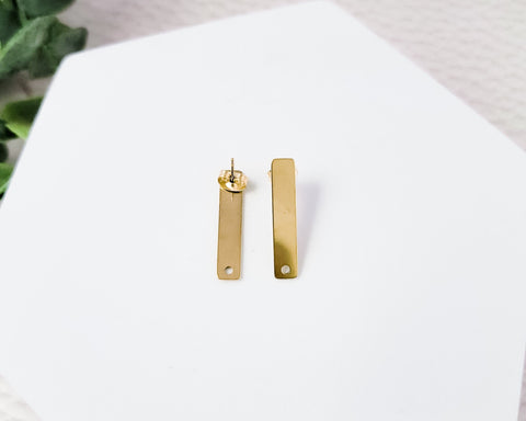 Gold Stainless Steel Long Rectangle Stud Connector, 10 Pieces, Stud #64