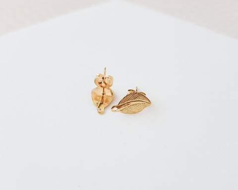 Gold Engraved Leaf Stud Connector with Loop (Stainless Steel), 10 Pieces, Stud #19
