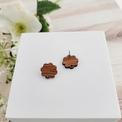 Walnut Wooden Closed Flower Studs, 10 Pieces, Wood #7