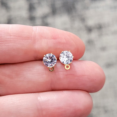 Round 6mm Cubic Zirconia Gold Studs with Loops, 10 Pieces, Stud #33