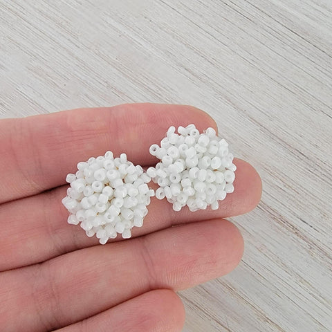 White (Silver Hardware) 15mm Small Seed Bead Topper, 1 Pair, Seed Bead #31