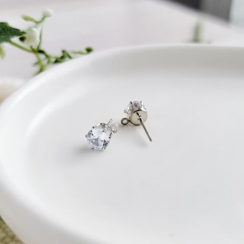 Round 6mm Cubic Zirconia Silver Studs with Loops, 10 Pieces, Stud #34