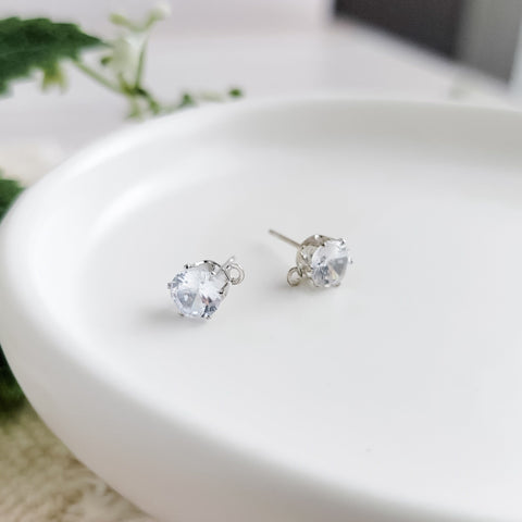 Round 6mm Cubic Zirconia Silver Studs with Loops, 10 Pieces, Stud #34