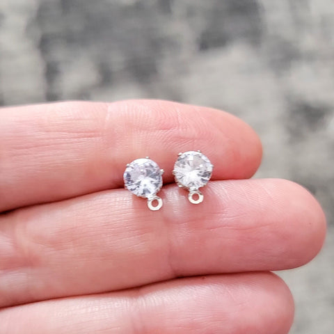 Round 6mm Cubic Zirconia Silver Studs with Loops, 10 Pieces, Stud #34