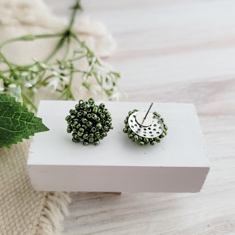 Olive (Metallic) 15mm Small Seed Bead Topper, 1 Pair, Seed Bead #22