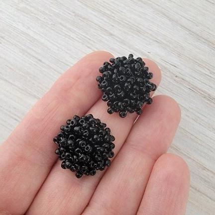 Black 15mm Small Seed Bead Topper, 1 Pair, Seed Bead #29