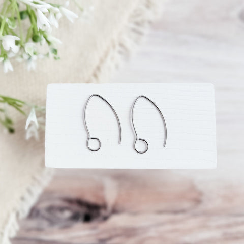 Silver Large Loop V Ear Wires (5mm Surgical Stainless Steel Marquise Hooks), 20 Pieces, Earring Hook #58