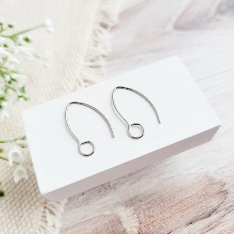 Silver Large Loop V Ear Wires (5mm Surgical Stainless Steel Marquise Hooks), 20 Pieces, Earring Hook #58